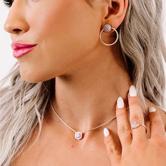 Kendra Scott Davie Gold Hoops & Pendant | Lavender Kyocera Opal Set - Picture 9 of 9